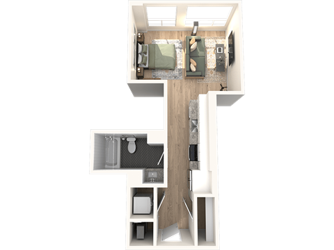 Floor plan for studio, 1 bath, 445 sqft
